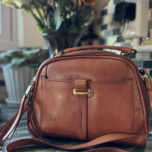 Born Handbags - Born Brown Leather Crossbody Satchel | Saddle Cognac Dome Bag